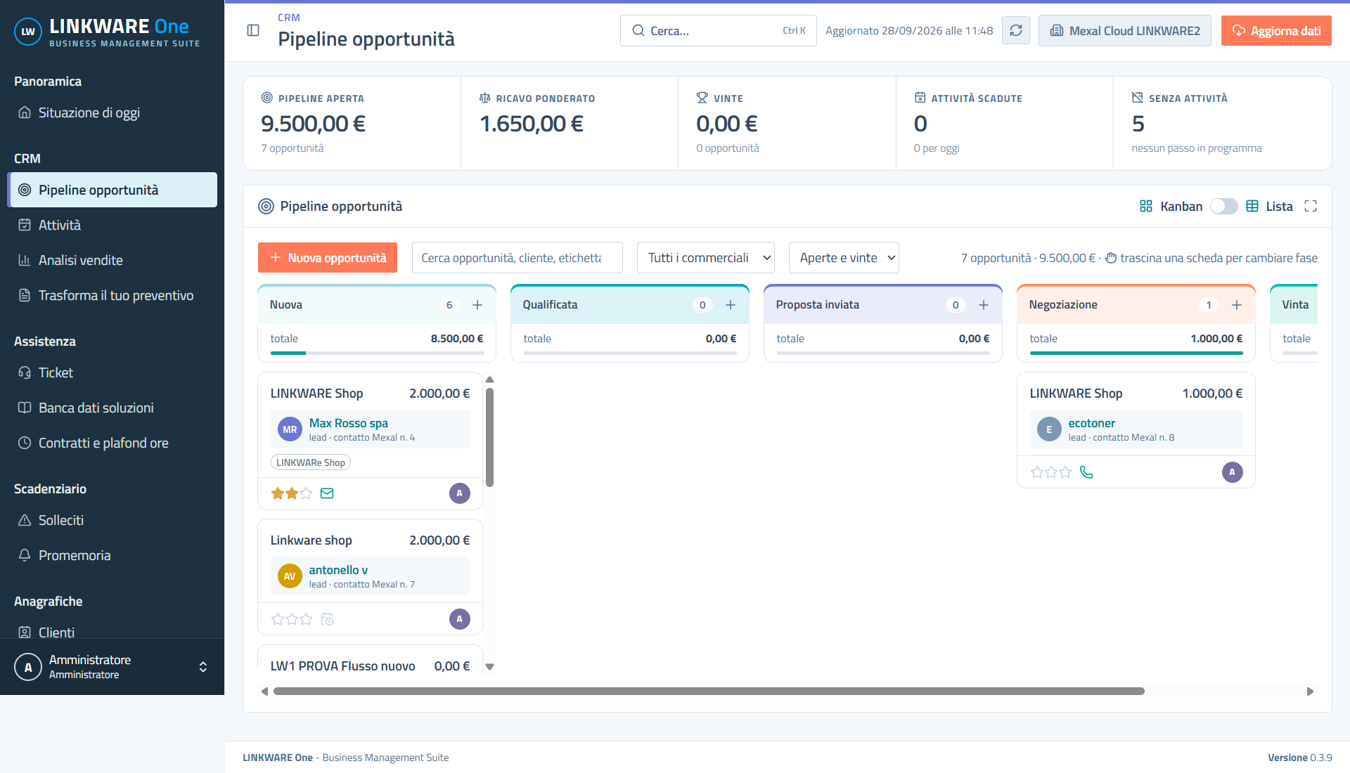 Pipeline opportunità del CRM di LINKWARE One